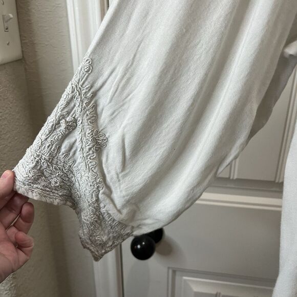 Solitaire 1X Top Cream Embroidered Tunic Boho Peasant Goblincore Fairy Popover - Picture 4 of 11